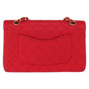 CHANEL Matelasse 25 Double Flap Chain Shoulder Bag Satin Red Gold CC Auth 145843-3
