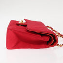 CHANEL Matelasse 25 Double Flap Chain Shoulder Bag Satin Red Gold CC Auth 145843-4