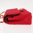 CHANEL Matelasse 25 Double Flap Chain Shoulder Bag Satin Red Gold CC Auth 145843-5