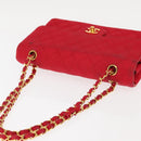 CHANEL Matelasse 25 Double Flap Chain Shoulder Bag Satin Red Gold CC Auth 145843-8