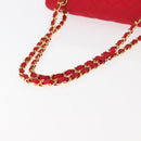 CHANEL Matelasse 25 Double Flap Chain Shoulder Bag Satin Red Gold CC Auth 145843-9