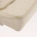 CHANEL Chain Mini Shoulder Bag Lamb Skin White Gold CC Auth 145844-15