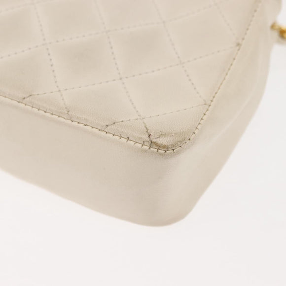CHANEL Chain Mini Shoulder Bag Lamb Skin White Gold CC Auth 145844