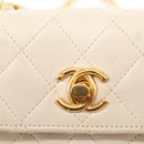 CHANEL Chain Mini Shoulder Bag Lamb Skin White Gold CC Auth 145844-18