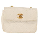 CHANEL Chain Mini Shoulder Bag Lamb Skin White Gold CC Auth 145844-13