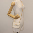 CHANEL Chain Mini Shoulder Bag Lamb Skin White Gold CC Auth 145844-23