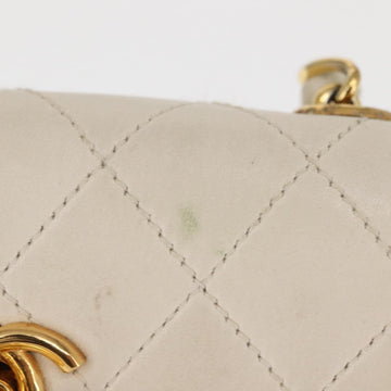 CHANEL Chain Mini Shoulder Bag Lamb Skin White Gold CC Auth 145844 - 0