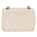 CHANEL Chain Mini Shoulder Bag Lamb Skin White Gold CC Auth 145844-3