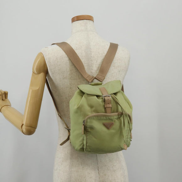 PRADA Backpack Nylon Beige Silver Auth 145849