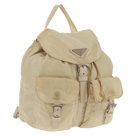 PRADA Backpack Nylon White Silver Auth 145850