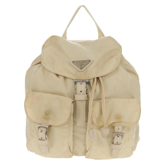 PRADA Backpack Nylon White Silver Auth 145850