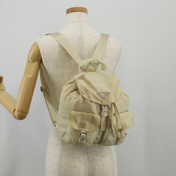 PRADA Backpack Nylon White Silver Auth 145850
