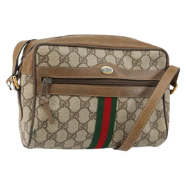GUCCI GG Supreme Web Sherry Line Bag PVC Beige Gold 56 02 004 Auth 145876