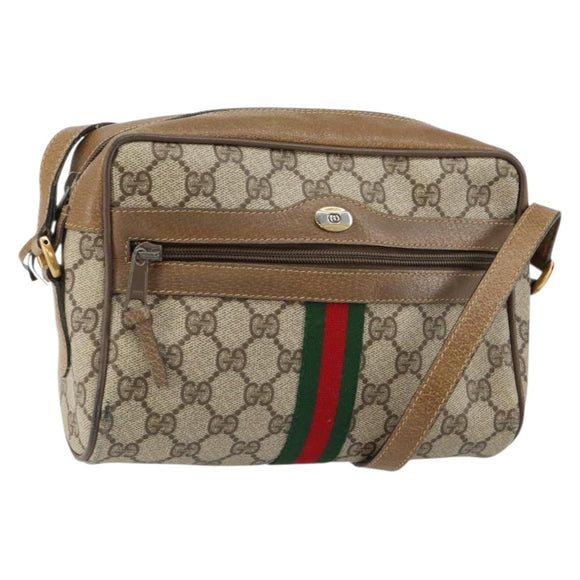 GUCCI GG Supreme Web Sherry Line Bag PVC Beige Gold 56 02 004 Auth 145876