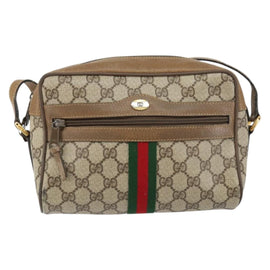 GUCCI GG Supreme Web Sherry Line Bag PVC Beige Gold 56 02 004 Auth 145876 - 0