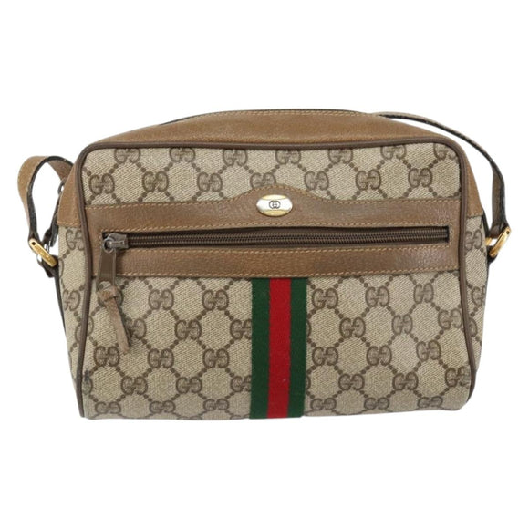 GUCCI GG Supreme Web Sherry Line Bag PVC Beige Gold 56 02 004 Auth 145876