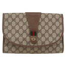 GUCCI GG Supreme Web Sherry Line Clutch Bag PVC Beige Red 89 01 030 Auth 145877-13