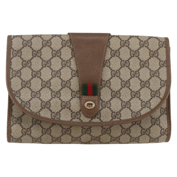 GUCCI GG Supreme Web Sherry Line Clutch Bag PVC Beige Red 89 01 030 Auth 145877