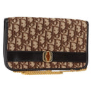 Christian Dior Trotter Canvas Chain Shoulder Bag Brown Gold Auth 145878-1