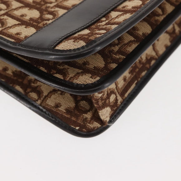 Christian Dior Trotter Canvas Chain Shoulder Bag Brown Gold Auth 145878