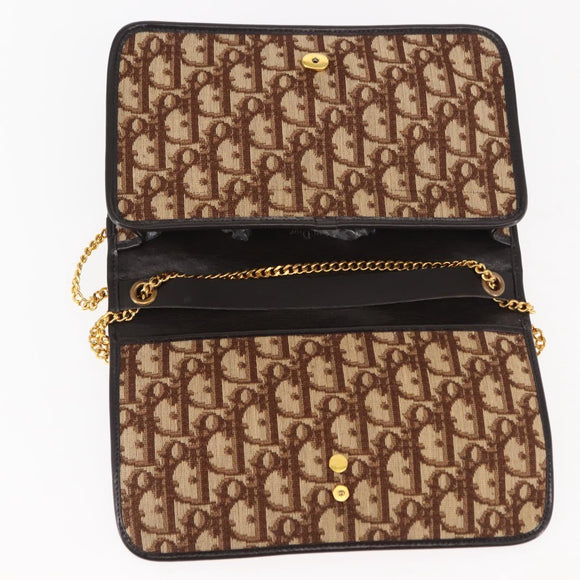 Christian Dior Trotter Canvas Chain Shoulder Bag Brown Gold Auth 145878