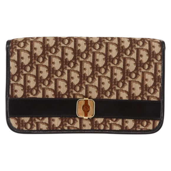 Christian Dior Trotter Canvas Chain Shoulder Bag Brown Gold Auth 145878