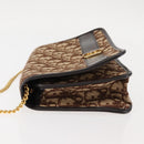 Christian Dior Trotter Canvas Chain Shoulder Bag Brown Gold Auth 145878-4