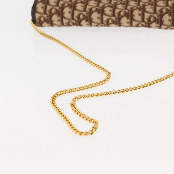 Christian Dior Trotter Canvas Chain Shoulder Bag Brown Gold Auth 145878