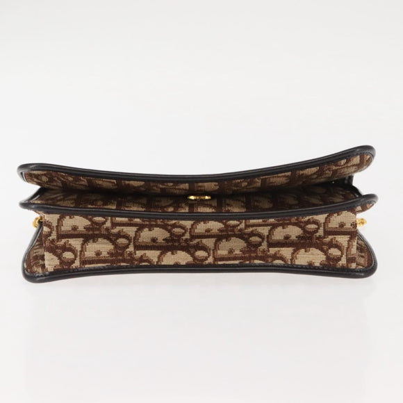 Christian Dior Trotter Canvas Chain Shoulder Bag Brown Gold Auth 145878