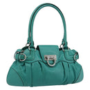 Salvatore Ferragamo Gancini Shoulder Bag Leather Green Silver Auth 145879-1