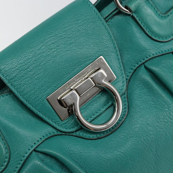 Salvatore Ferragamo Gancini Shoulder Bag Leather Green Silver Auth 145879