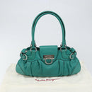 Salvatore Ferragamo Gancini Shoulder Bag Leather Green Silver Auth 145879-12