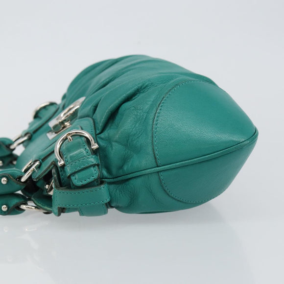 Salvatore Ferragamo Gancini Shoulder Bag Leather Green Silver Auth 145879