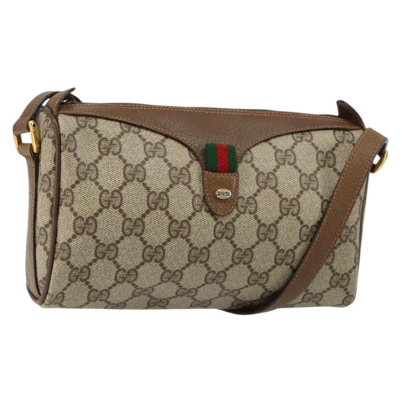 GUCCI GG Supreme Web Sherry Line Bag PVC Beige Gold 89 02 018 Auth 145882
