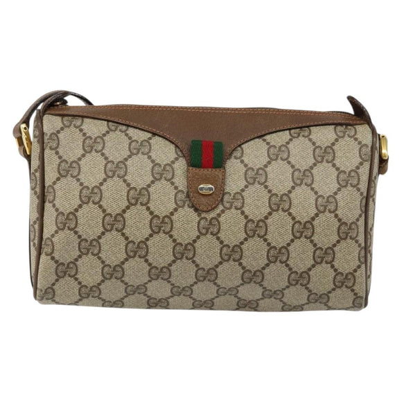 GUCCI GG Supreme Web Sherry Line Bag PVC Beige Gold 89 02 018 Auth 145882