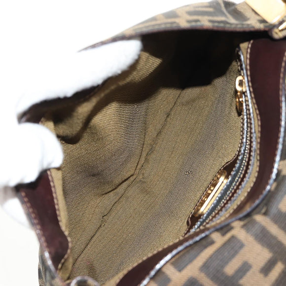 FENDI Zucca Canvas Mamma Baguette Shoulder Bag Black Brown gold Auth 145885V