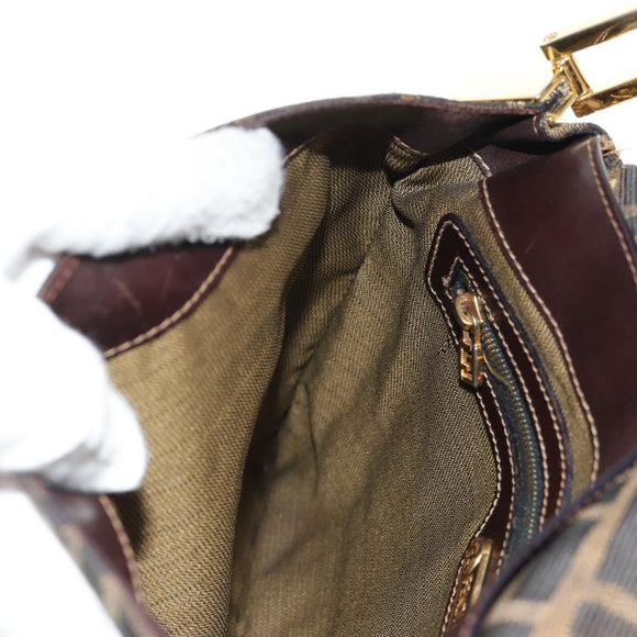 FENDI Zucca Canvas Mamma Baguette Shoulder Bag Black Brown gold Auth 145885V