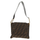 FENDI Zucca Canvas Mamma Baguette Shoulder Bag Black Brown gold Auth 145885V-3