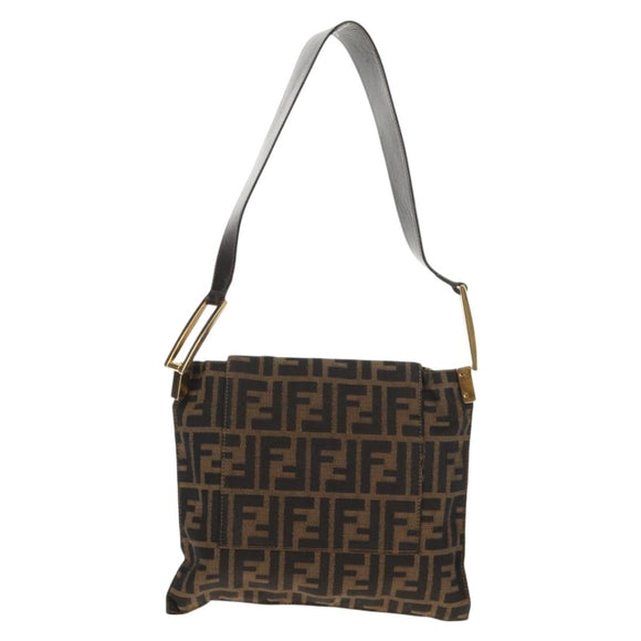 FENDI Zucca Canvas Mamma Baguette Shoulder Bag Black Brown gold Auth 145885V