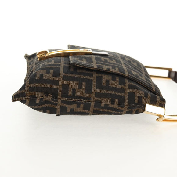 FENDI Zucca Canvas Mamma Baguette Shoulder Bag Black Brown gold Auth 145885V