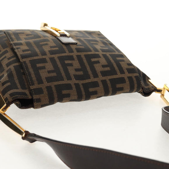 FENDI Zucca Canvas Mamma Baguette Shoulder Bag Black Brown gold Auth 145885V