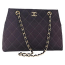 CHANEL Matelasse Chain Shoulder Bag Nylon Black Gold CC Auth 145886-1