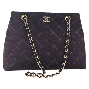 CHANEL Matelasse Chain Shoulder Bag Nylon Black Gold CC Auth 145886