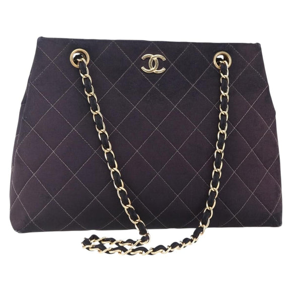 CHANEL Matelasse Chain Shoulder Bag Nylon Black Gold CC Auth 145886
