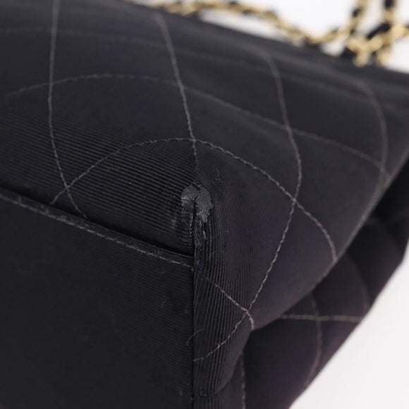CHANEL Matelasse Chain Shoulder Bag Nylon Black Gold CC Auth 145886