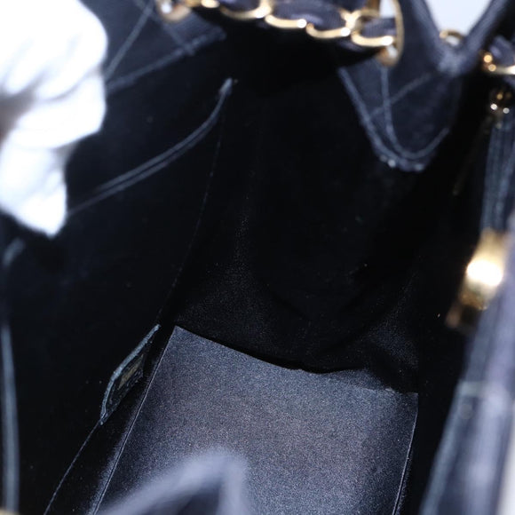 CHANEL Matelasse Chain Shoulder Bag Nylon Black Gold CC Auth 145886