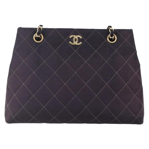CHANEL Matelasse Chain Shoulder Bag Nylon Black Gold CC Auth 145886