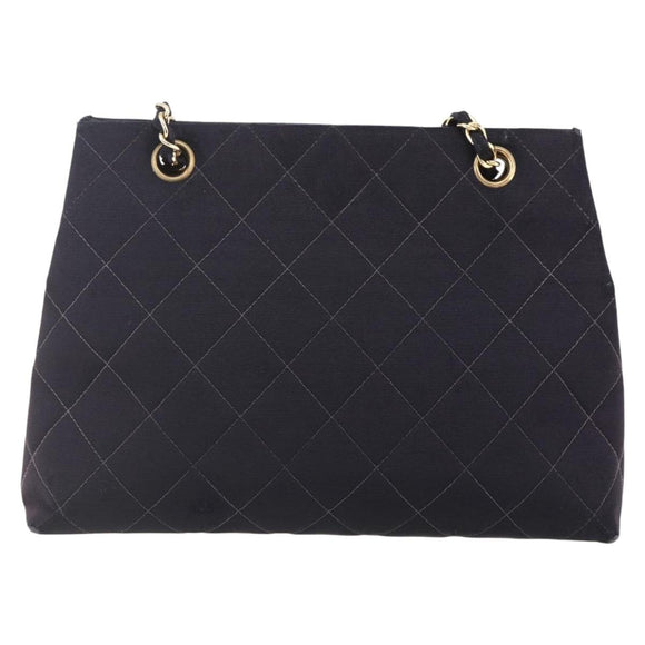 CHANEL Matelasse Chain Shoulder Bag Nylon Black Gold CC Auth 145886
