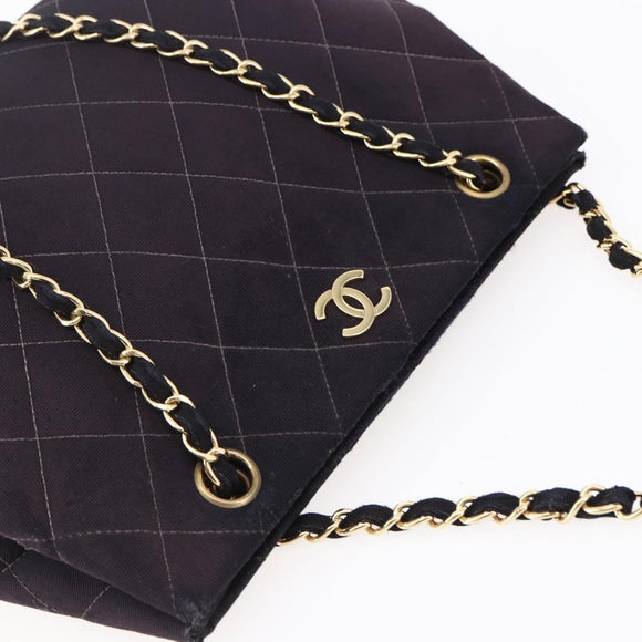 CHANEL Matelasse Chain Shoulder Bag Nylon Black Gold CC Auth 145886