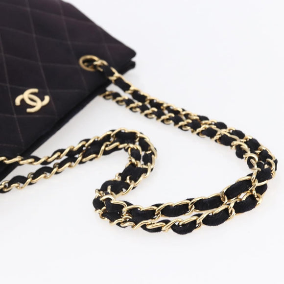 CHANEL Matelasse Chain Shoulder Bag Nylon Black Gold CC Auth 145886